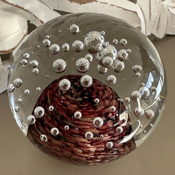 Art Glass Paperweight, Golden Aventurine Glass Orb, Bubbles, 3"x 3.5", Lovely! - Picture 7 of 11